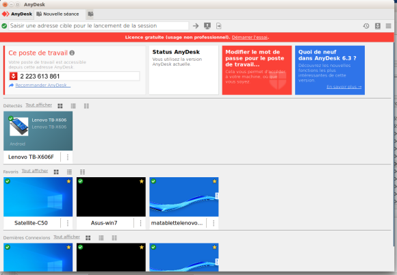 L'interface du logiciel Anydesk